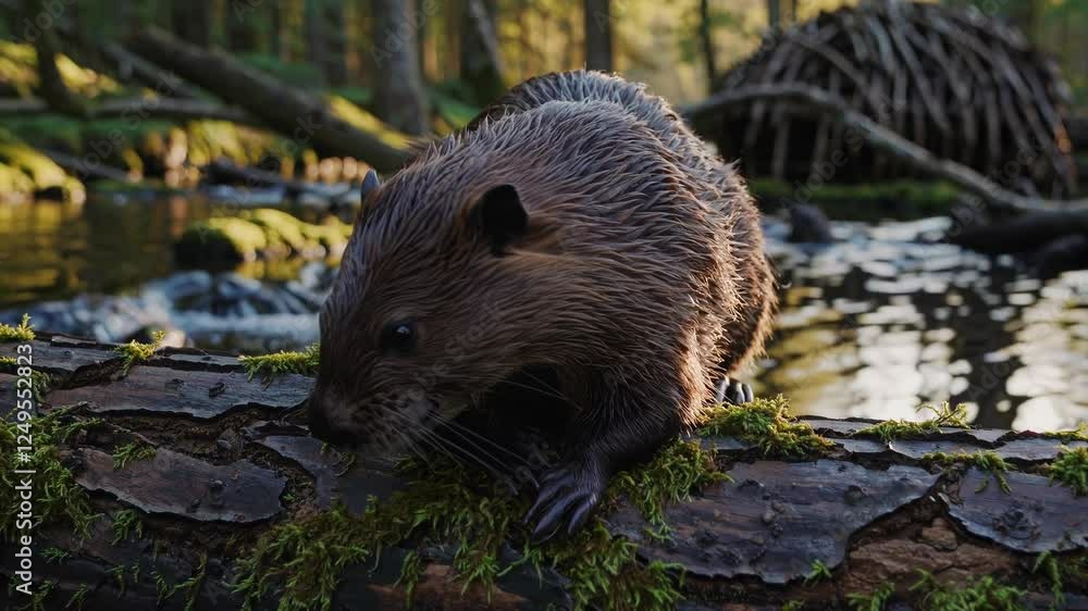 A Beaver in its Natural Environment in the Wild A Beaver in its Natural Environment in the Wild
