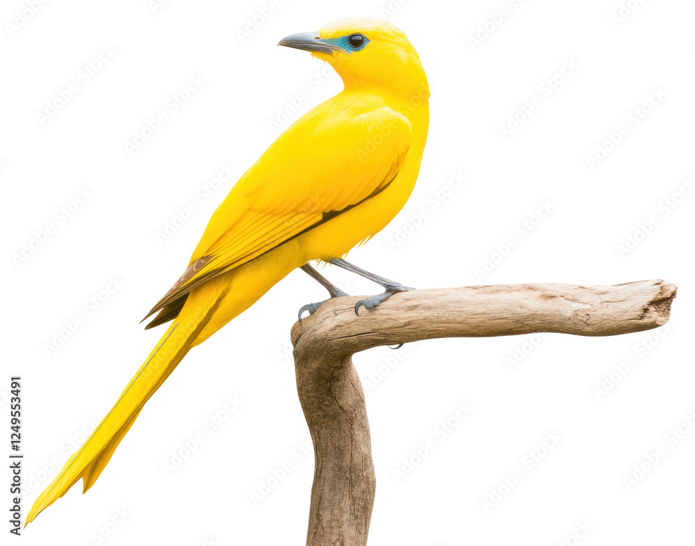 Fototapeta premium Bright yellow bird perched on branch with elegance