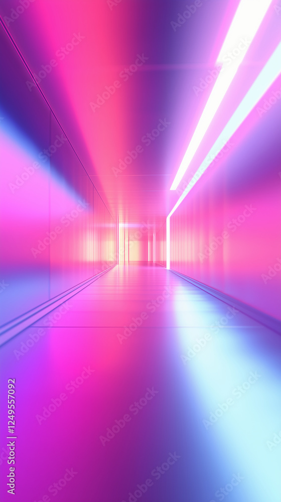 A long hallway with pink walls and pink pillars A long hallway with pink walls and pink pillars