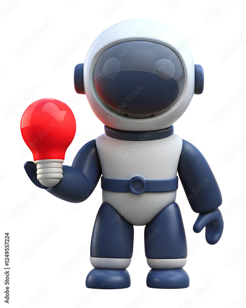 Cute Futuristic Robot Holding Light Bulb Isolated on white background. Artificial intelligence concept Cute Futuristic Robot Holding Light Bulb Isolated on white background. Artificial intelligence concept