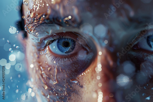 Boy swimmer wearing a red cap, performing a freestyle stroke in a swimming pool generative AI photo