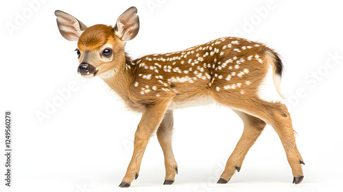  fawn - white-tail standing isolated on white background