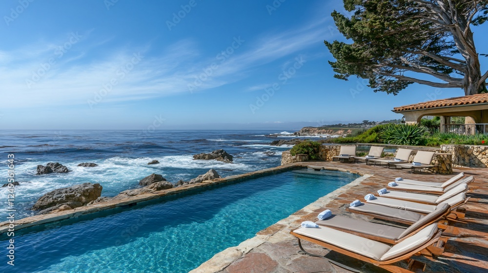 Fototapeta premium Luxury Oceanfront Villa with Infinity Pool Stunning Coastal View
