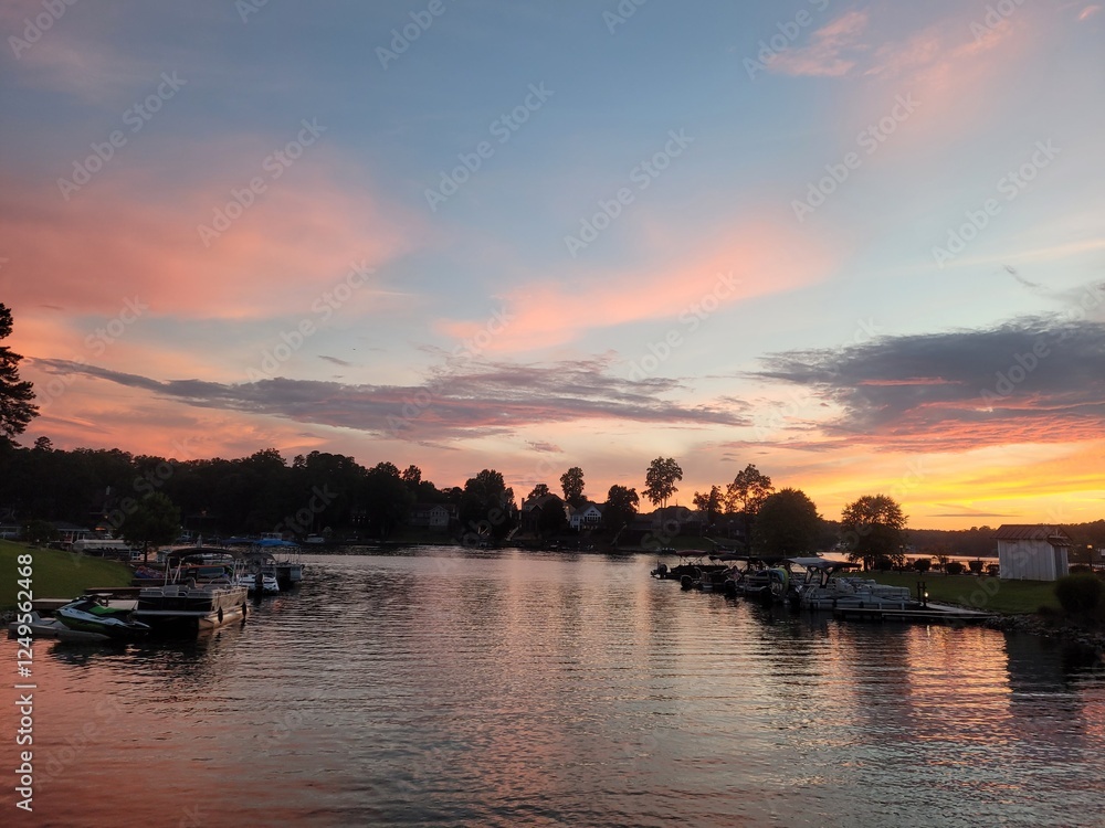 Naklejka premium sunset over the lake