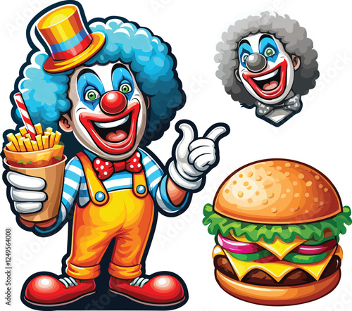 Happy Cartoon Character Devouring a Juicy Burger