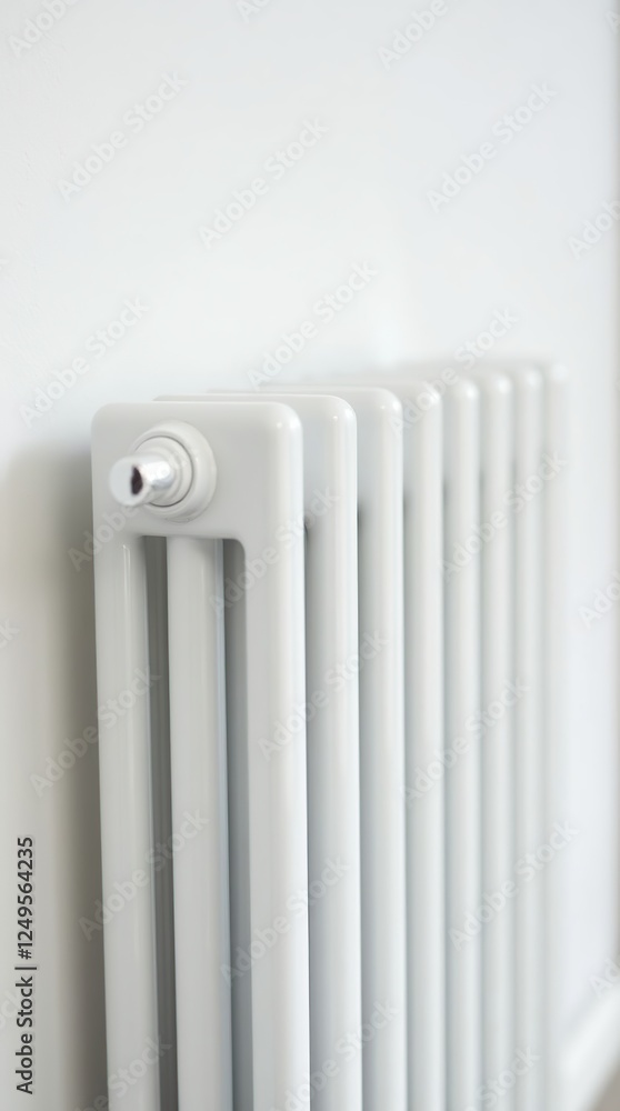 Close-Up Image of a Classic White Cast Iron Radiator on Minimalist Wall Close-Up Image of a Classic White Cast Iron Radiator on Minimalist Wall
