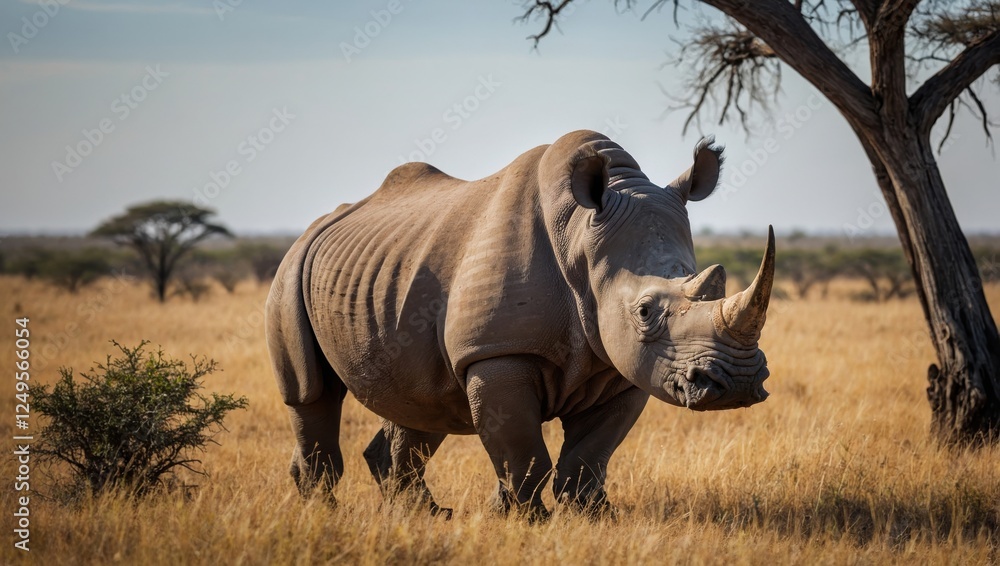 Fototapeta premium View of a rhino in the African savannah