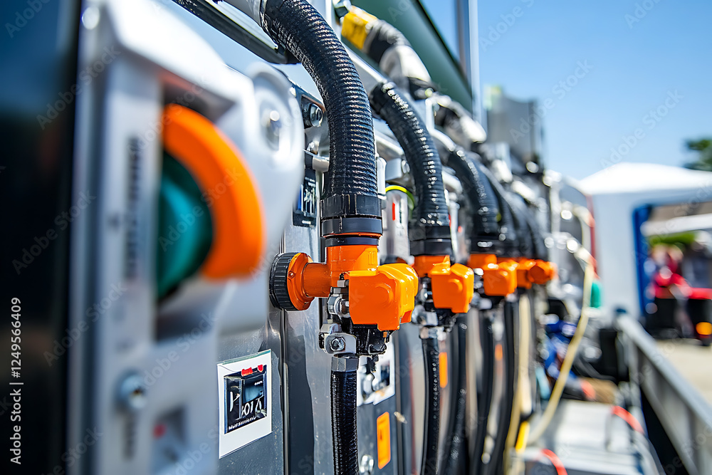 A close-up photo of automated irrigation systems on a hydroponic farm, showcasing precision water delivery to plants A close-up photo of automated irrigation systems on a hydroponic farm, showcasing precision water delivery to plants