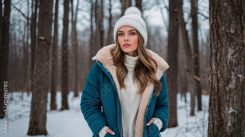 woman in winter forest