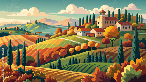 Bild auf Leinwand Vineyards and hills of Lambrusco Grasparossa in autumn, Castelvetro, Modena, Ita