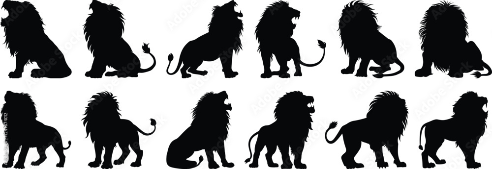 Naklejka premium Lion silhouette set vector design big pack of animal illustration and icon