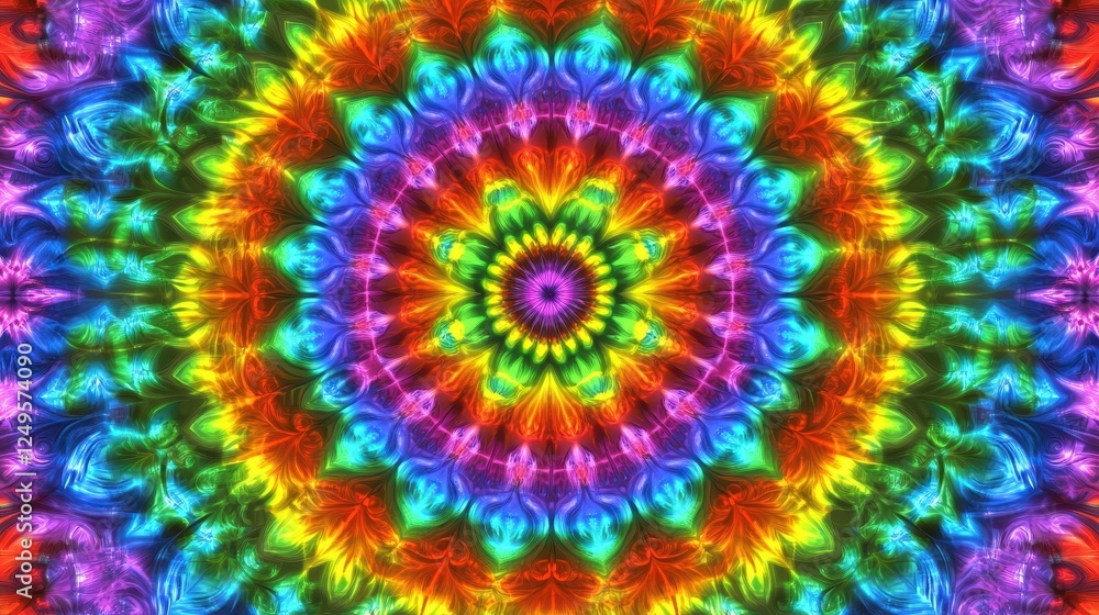 Rainbow mandala pattern, vibrant colors, psychedelic background, design element Rainbow mandala pattern, vibrant colors, psychedelic background, design element
