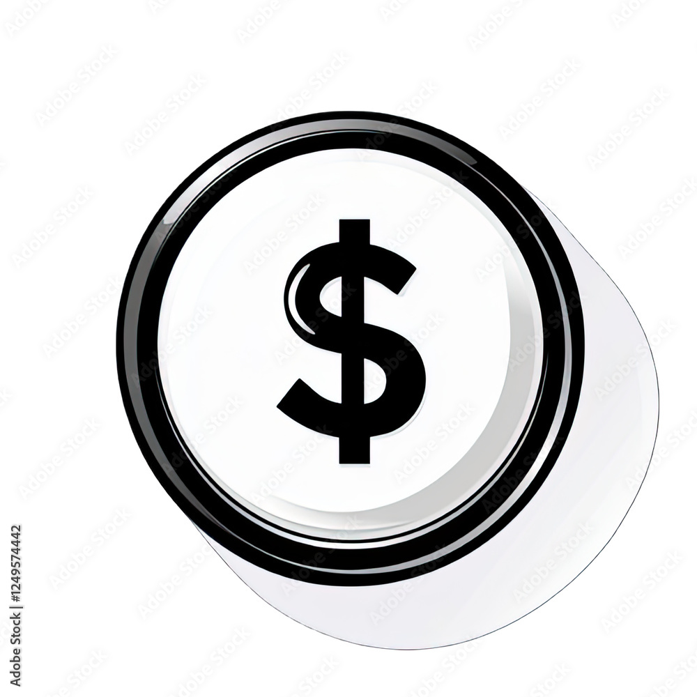 Fototapeta premium An icon of a coin with a financial symbol, minimalist design, white background, sleek and modern look, perfect for finance-related themes.
