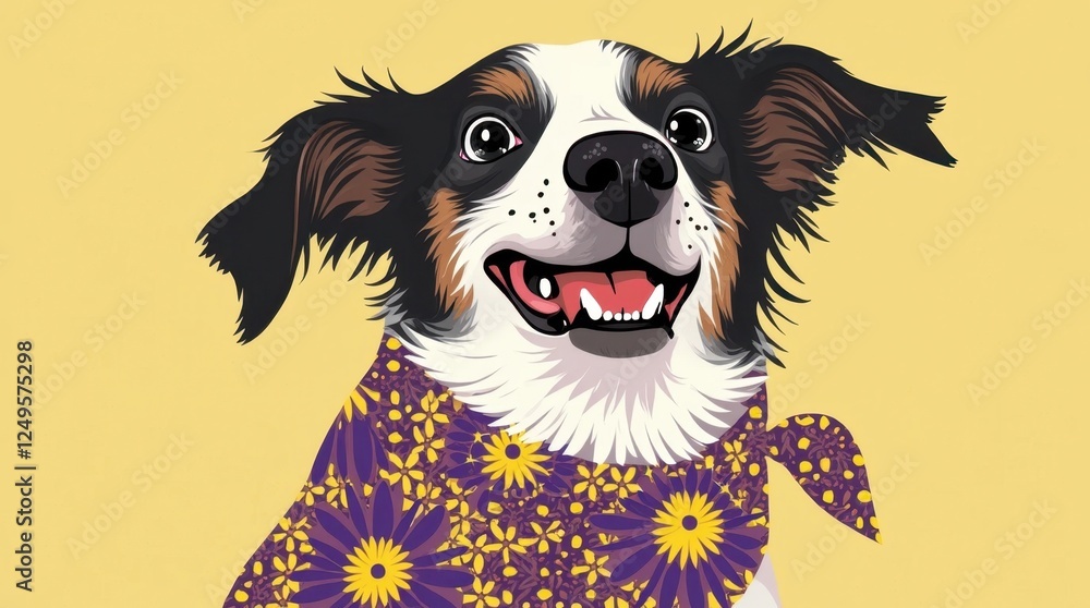 Playful Dog with Floral Bandana Playful Dog with Floral Bandana