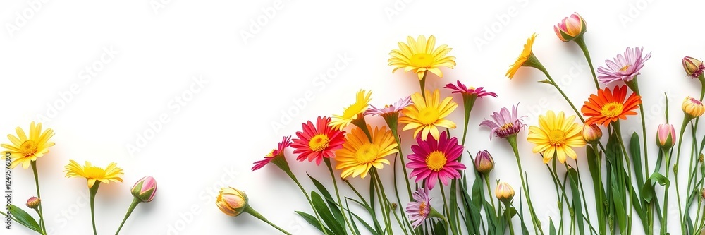 Fototapeta premium Pastel Hues: Easter Flowers Bloom on Pristine White