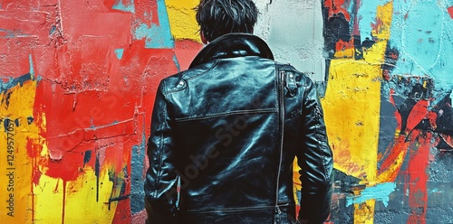 Wallpaper Mural Man wearing leather jacket standing in front of colorful graffiti Torontodigital.ca