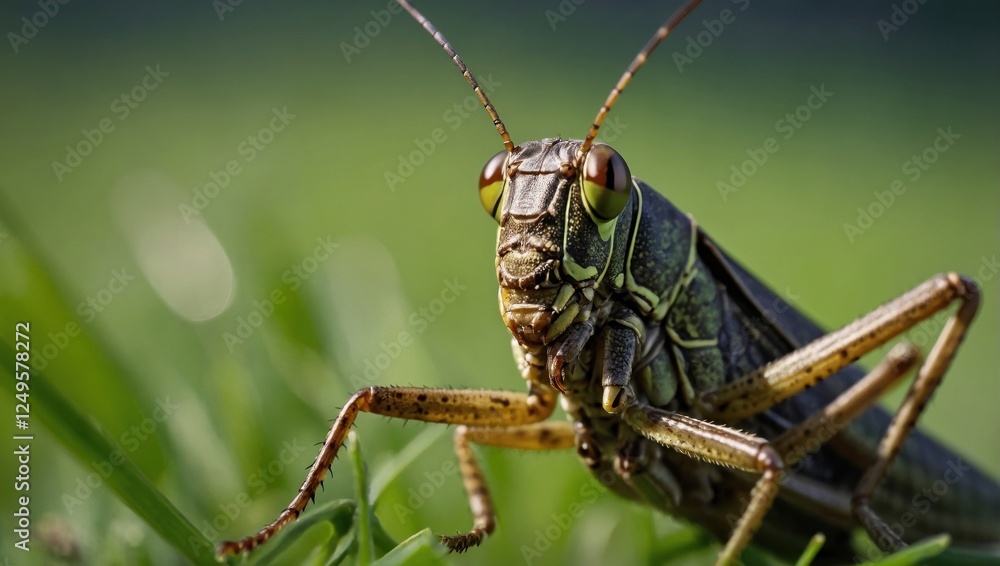 Close-up of a grasshopper sitting on grass Close-up of a grasshopper sitting on grass