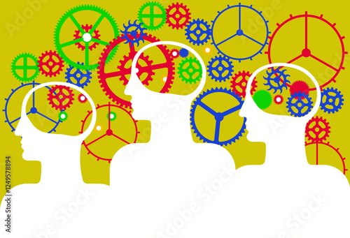 Demonstration of neurodiversity in the modern world. Diversity of talents and skills of people associated with different types of brains. The impact of artificial intelligence. Vector illustration