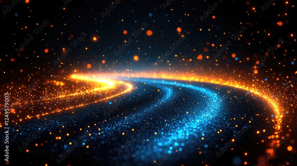 Fototapeta premium Glowing Trails of Light Dance Across Dark Space, Abstract Cosmic Design