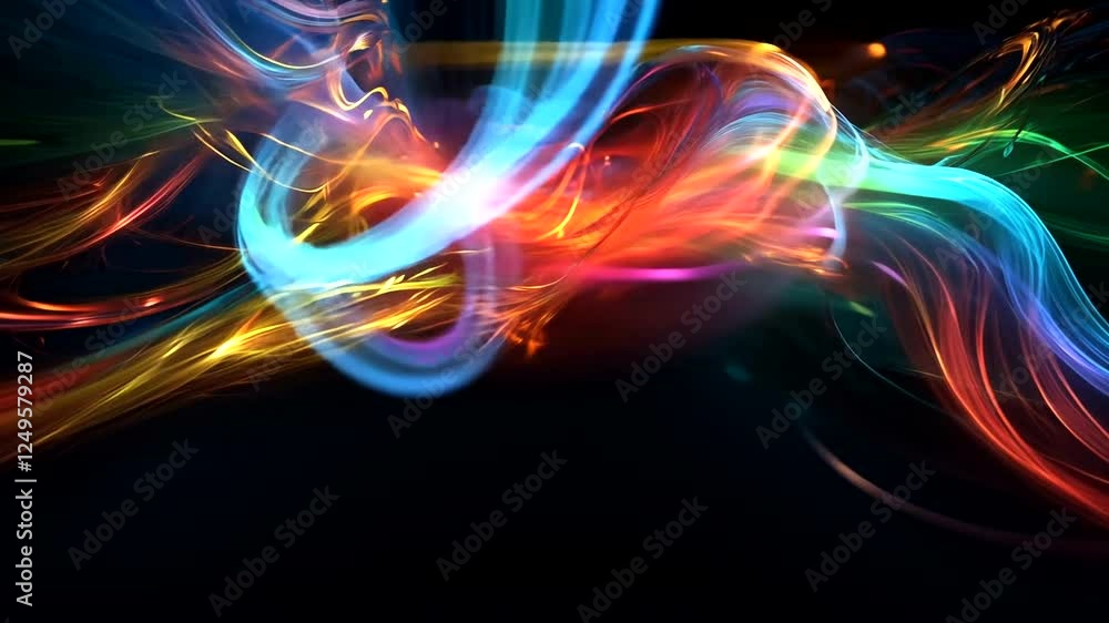 Colorful abstract light waves flowing against a dark backdrop Colorful abstract light waves flowing against a dark backdrop