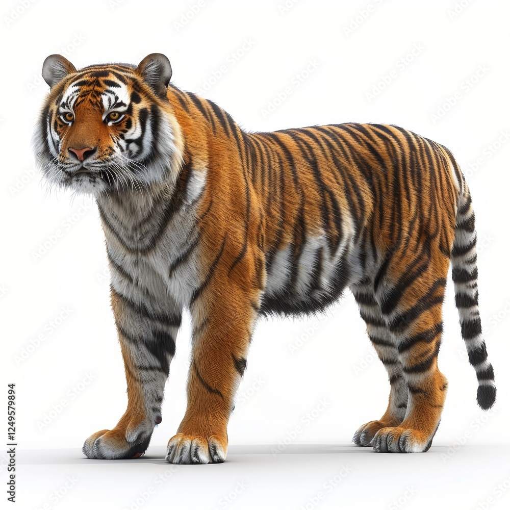Fototapeta premium Stunning isolated tiger image prominently displayed on a clean white background for visual clarity