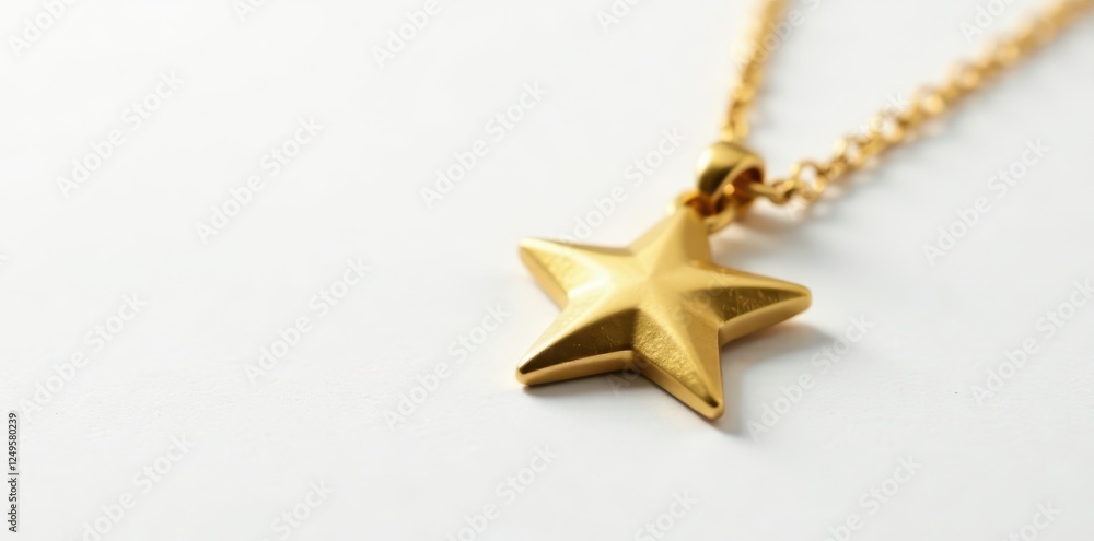 Close-up of gold star necklace, isolated on white, golden, luxury, macro Close-up of gold star necklace, isolated on white, golden, luxury, macro