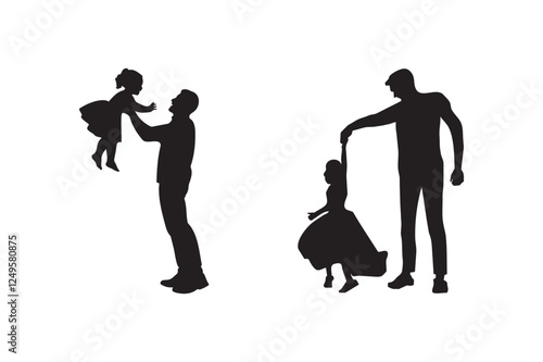 Silhouette of a Father Playing and Dancing with His Daughter, Loving Family Bond.