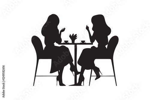 Silhouette of Two Women Enjoying Coffee at a Café Table.