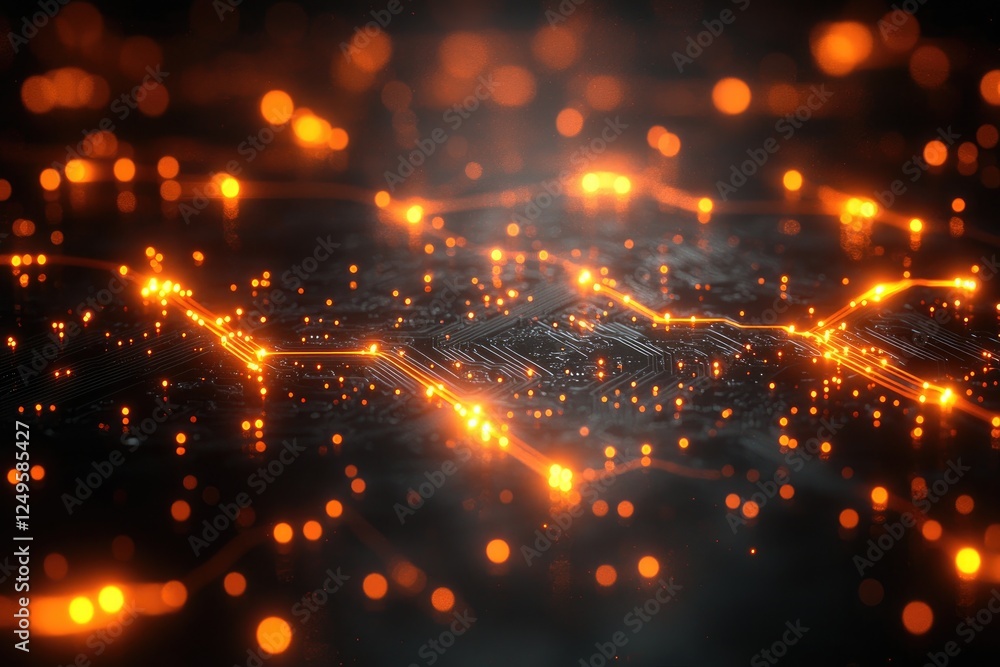 Circuit Board Glows Brightly, Illuminating Paths of Data Transfer Circuit Board Glows Brightly, Illuminating Paths of Data Transfer