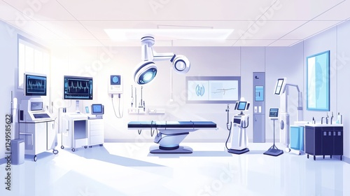 Modern surgical operating room with advanced medical equipment and bright lighting