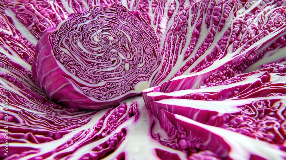 Obraz premium Red cabbage close-up with white stipples in the center