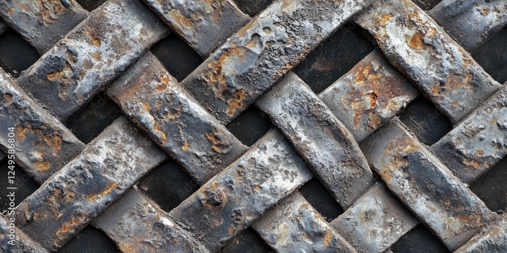 Woven metal strips exhibiting signs of age and rust Woven metal strips exhibiting signs of age and rust