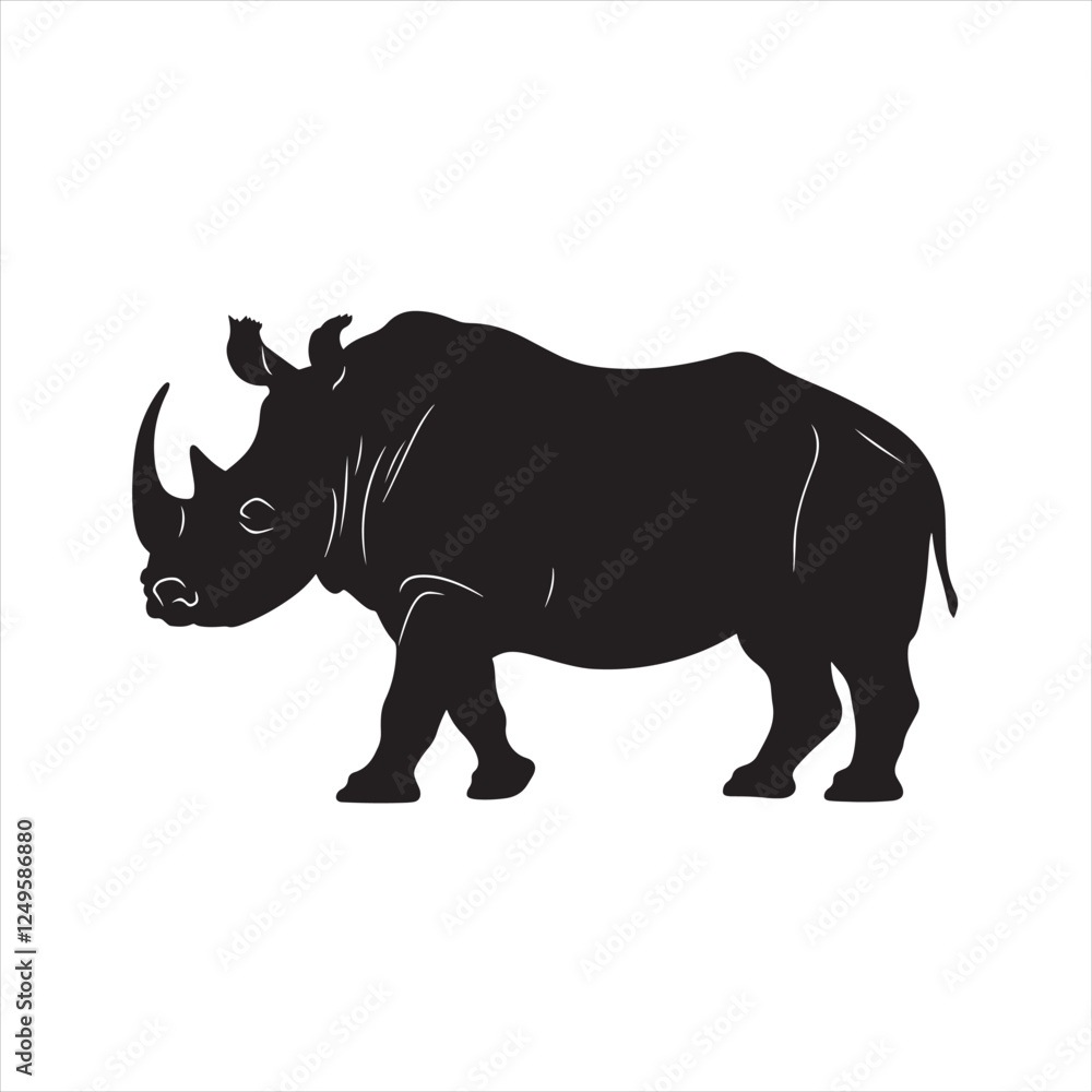Obraz premium Simple Black Rhino Silhouette Icon with White Space