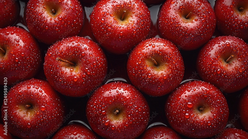 A close-up view of fresh, red apples with water droplets, showcasing their freshness. A close-up view of fresh, red apples with water droplets, showcasing their freshness.
