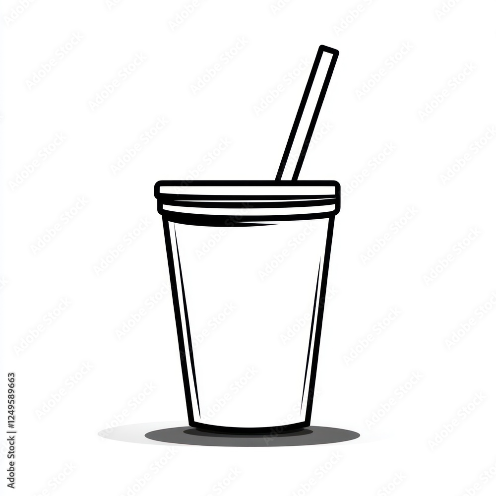 Paper cup with straw, drink, refreshment, white background, simple illustration, menu design Paper cup with straw, drink, refreshment, white background, simple illustration, menu design