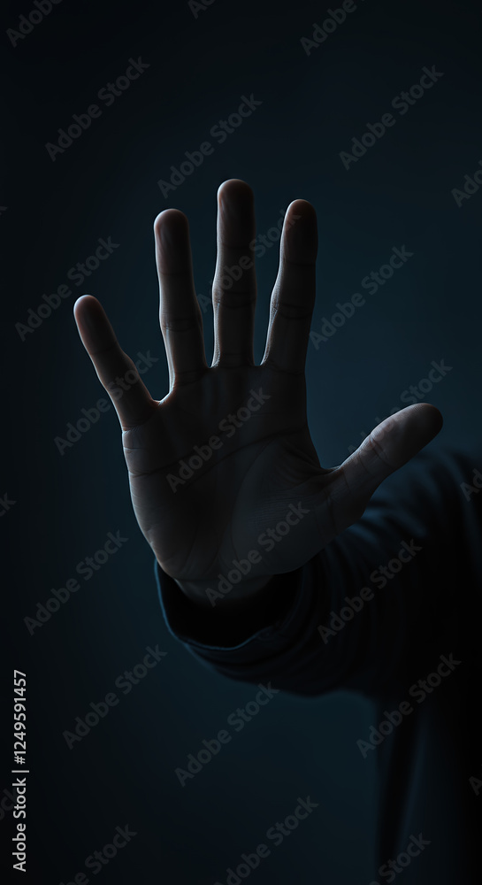 Stop! Hand in Shadows: A Darkly Dramatic Image of Protection, Defense, and the Power of a Hand Gesture. Stop! Hand in Shadows: A Darkly Dramatic Image of Protection, Defense, and the Power of a Hand Gesture.
