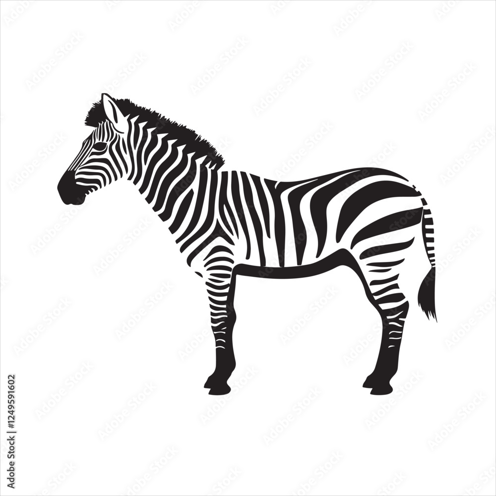 Obraz premium Minimalist Zebra Side View Illustration with Black Outline