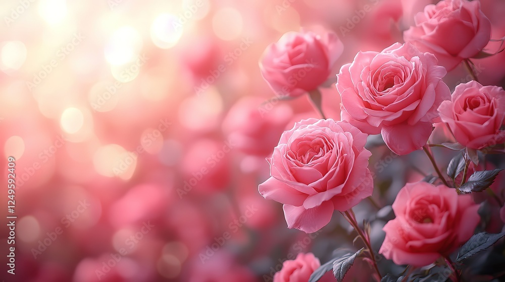 beautiful pink rose flower background with dazzling light and bokeh, dreamy atmosphere beautiful pink rose flower background with dazzling light and bokeh, dreamy atmosphere