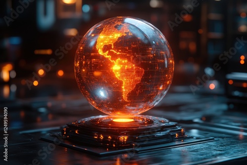 Digital Globe: Futuristic World Map Glows Brightly