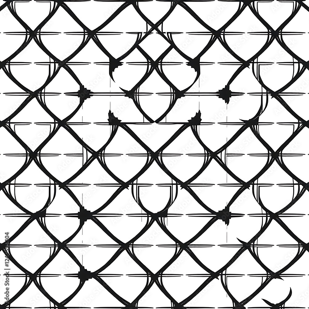 Fototapeta premium Wire Mesh Pattern: A seamless pattern of abstract wire mesh, with thick black lines intersecting in a grid pattern, forming a captivating geometric design.