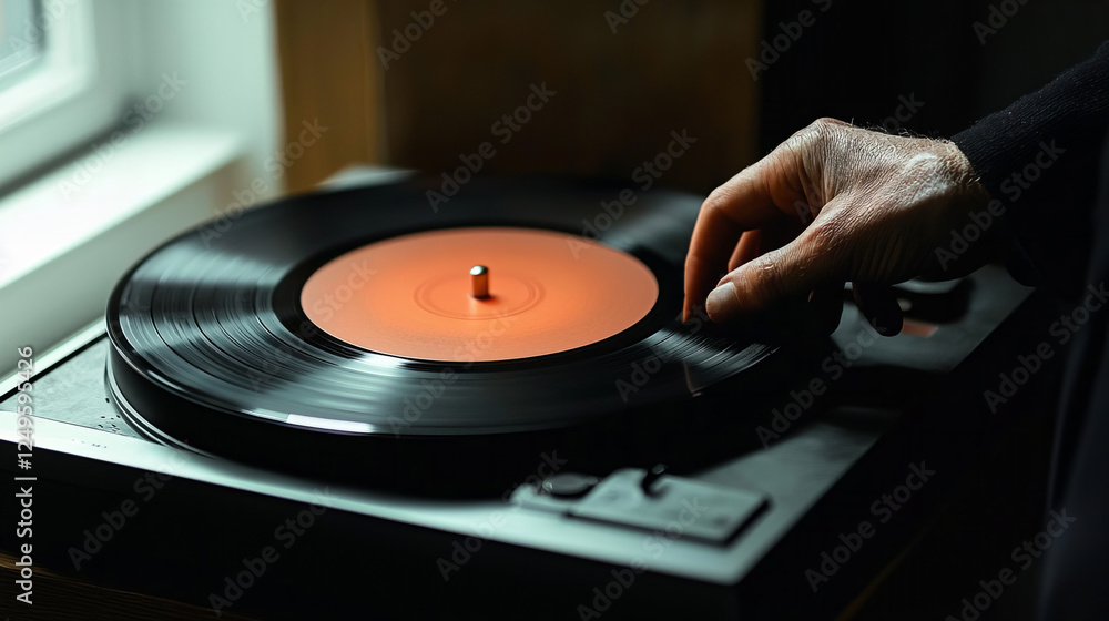 Enjoying vinyl records in a cozy indoor space during the afternoon Enjoying vinyl records in a cozy indoor space during the afternoon
