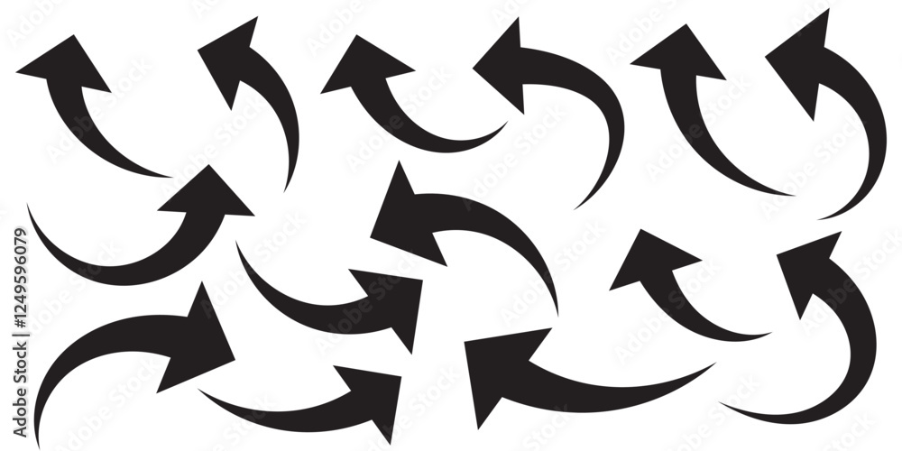 black arrow icon on white background. flat style. arrow icon for your web site design, logo, app, UI. arrow indicated the direction symbol. curved arrow sign. black arrow icon on white background. flat style. arrow icon for your web site design, logo, app, UI. arrow indicated the direction symbol. curved arrow sign.