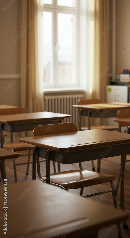 Classroom Dreams: Desks & Light in a Serene Learning Space - Education, Study, School Supplies, Back to School Classroom Dreams: Desks & Light in a Serene Learning Space - Education, Study, School Supplies, Back to School