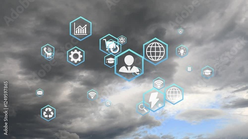 Smart city and communication network concept. 5G. IoT (Internet of Things). Telecommunication.