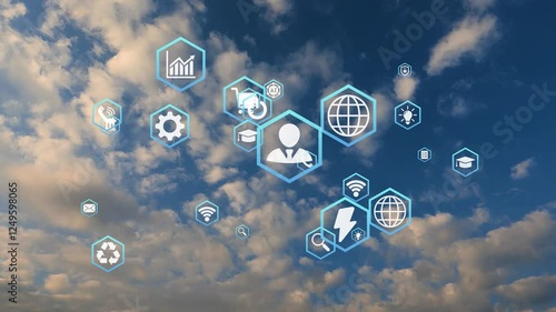 Smart city and communication network concept. 5G. IoT (Internet of Things). Telecommunication.