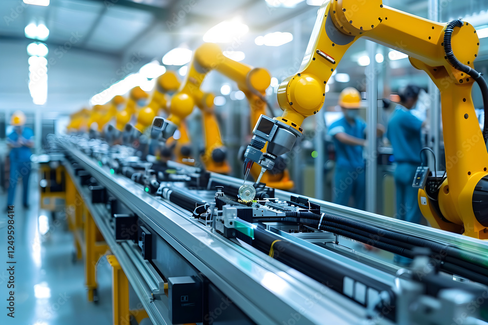 Advanced High-Tech Manufacturing Facility with Robotic Assembly and Engineer Supervision Advanced High-Tech Manufacturing Facility with Robotic Assembly and Engineer Supervision