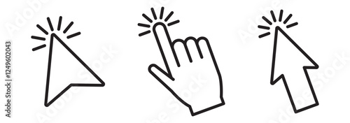Computer mouse click cursor icon set. Hand and arrow pointer cursor - stock vector 10eps.