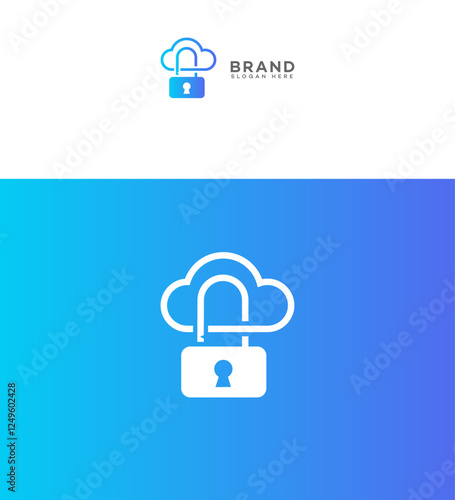 Cloud security logo concept combining a padlock and cloud icon. Ideal for data protection, online storage, and technology company branding. Vector illustration.