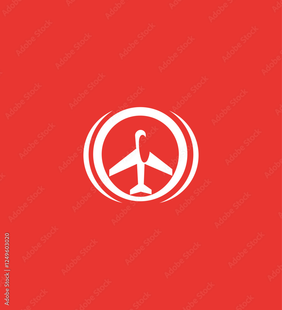 Airplane Logo Design Red Background, White Icon, Travel Symbol Airplane Logo Design Red Background, White Icon, Travel Symbol