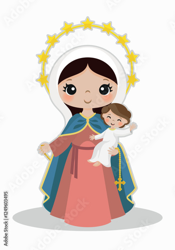 illustration of the virgin of the rosary for children, children, beautiful virgin mary